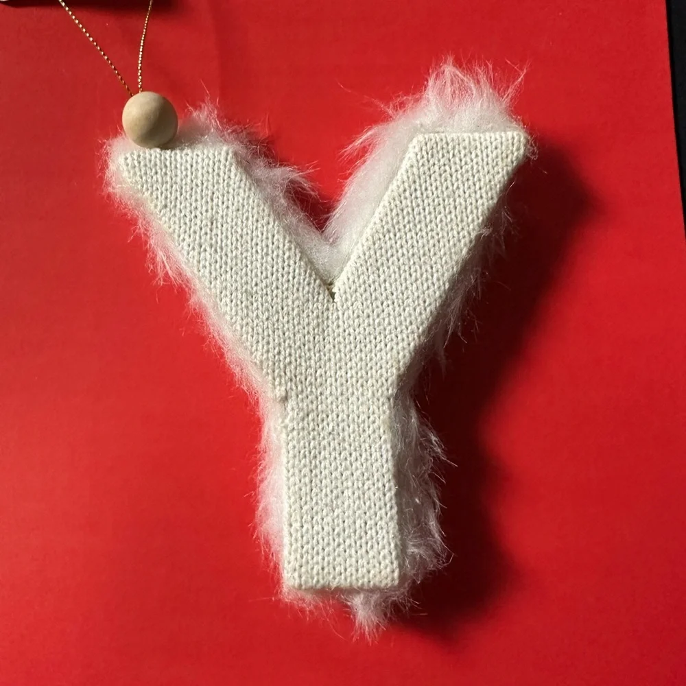 ⭐️ $1 When Bundled - Letter Y fuzzy white Ornament WONDERSHOP by Target NWT